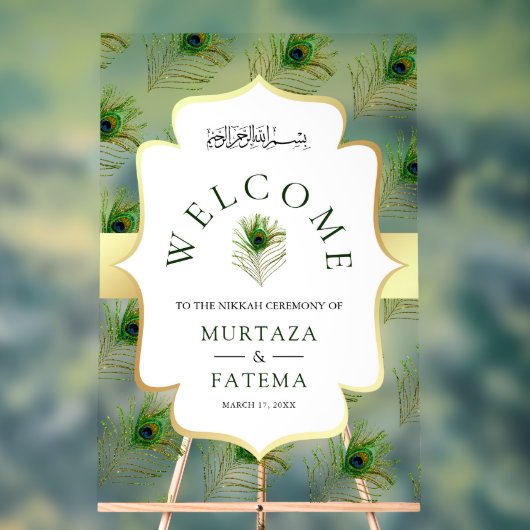 Peacock Feathers Muslim Wedding Welcome Acrylschild (Neutral)