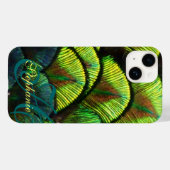 Peacock feathers nah-up aqua iphone case (Rückseite (Horizontal))
