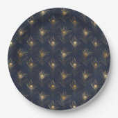 Peacock Feathers Navy Blue Gold Print Stilvoll Pappteller (Vorderseite)