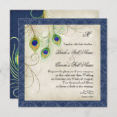 Peacock Feathers Navy Blue Wedding Einladung (Vorne/Hinten)