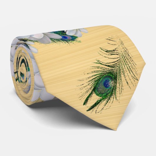 Peacock Feathers on Gold Running Pattern Krawatte (Gerollt)