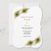 Peacock Feathers on Light Blue & White Wedding Einladung (Vorderseite)