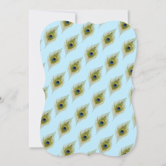 Peacock Feathers on Light Blue & White Wedding Einladung (Rückseite)