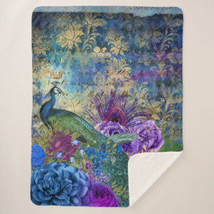 Peacock Feathers Peacocks Elegante Trendy Blanket Sherpadecke