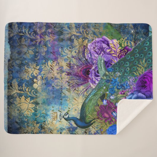 Peacock Feathers Peacocks Elegante Trendy Blanket Sherpadecke (Vorderseite (Horizontal))
