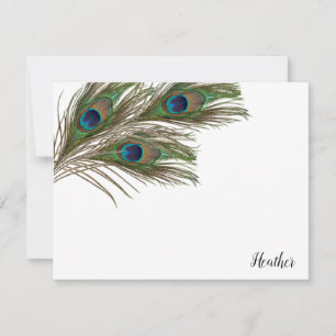 Peacock Feathers Personalisierte flache Mitteilung Mitteilungskarte