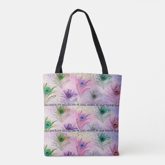 Peacock Feathers Pink Silver Geschenk für sie Tasche (Rückseite)