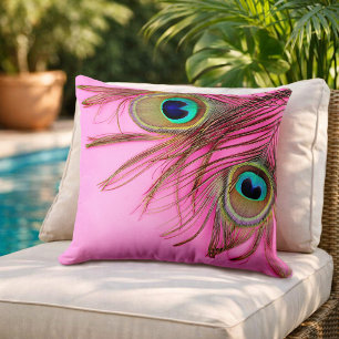 Peacock Feathers Pink Throw Kissen