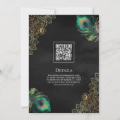 Peacock Feathers QR Code Schwarze muslimische Hoch Einladung (Rückseite)
