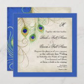 Peacock Feathers Royal Blue Wedding Einladung (Vorne/Hinten)