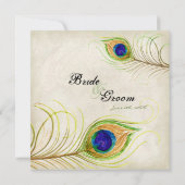 Peacock Feathers Royal Blue Wedding Einladung (Rückseite)