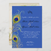 Peacock Feathers Royal Cobalt Blue Wedites Einladung (Vorne/Hinten)