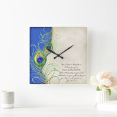 Peacock Feathers Royal Damask Christliche Schrift Quadratische Wanduhr (Zuhause)