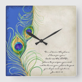 Peacock Feathers Royal Damask Christliche Schrift Quadratische Wanduhr