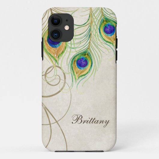 Peacock Feathers Royal Damask Personalisierte Name Case-Mate iPhone Hülle (Rückseite)