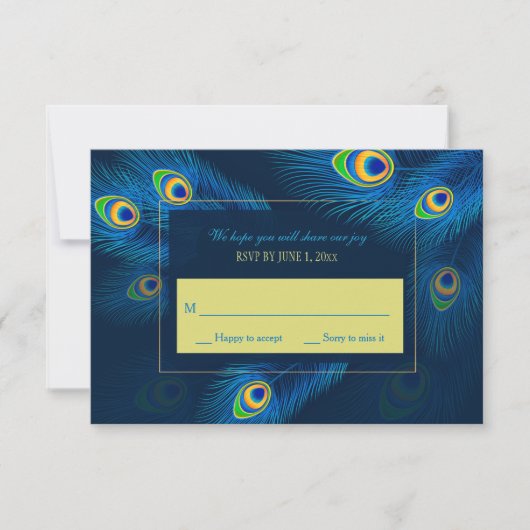 Peacock Feathers RSVP Card Karte (Vorderseite)