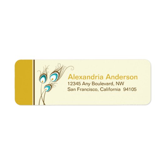 Peacock Feathers Rücksendeadressen-Aufkleber (Gold (Vorne)