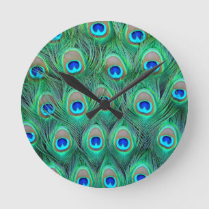 Peacock Feathers Runde Wanduhr