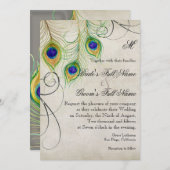 Peacock Feathers Silver Damask Wedding Stationery Einladung (Vorne/Hinten)