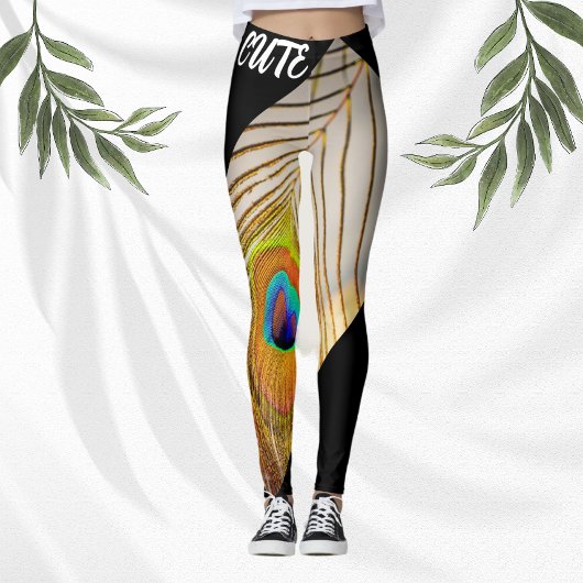 Peacock Feathers Stilvolle Black Modern Tan Women Leggings
