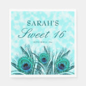 Peacock Feathers Sweet 16 Glittery Feathers Serviette (Vorderseite)
