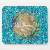 Peacock Feathers Turquoise Blue Glitzer Mousepad (Vorne)