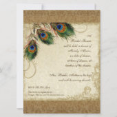 Peacock & Feathers Vintages Gold Look Damask Swirl Einladung (Rückseite)