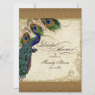 Peacock & Feathers Vintages Gold Look Damask Swirl Einladung