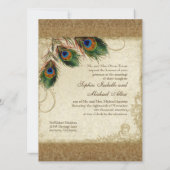 Peacock & Feathers Vintages Gold Look Damask Swirl Einladung (Rückseite)