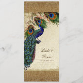 Peacock & Feathers Vintages Gold Look Damask Swirl Menükarte (Rückseite)