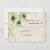 Peacock Feathers Watercolor Black Tan Damask UAWG RSVP Karte (Rückseite)