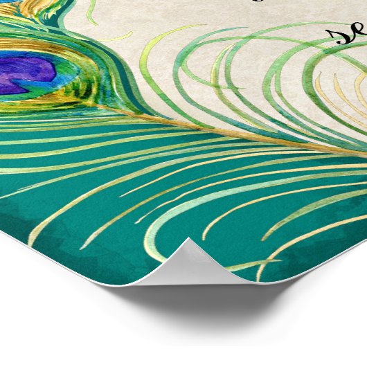 Peacock Feathers Wedding Fotografy Booth Sign Poster (Ecke)