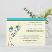 Peacock Feathers Wedding Invitation (aqua) Einladung (Stehend Vorderseite)