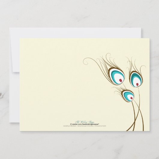 Peacock Feathers Wedding Invitation (aqua) Einladung (Rückseite)