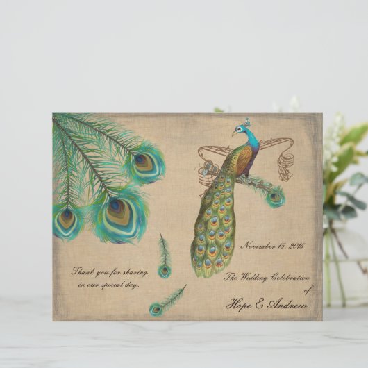 Peacock Feathers Wedding Program Burnt Edges (Stehend Vorderseite)