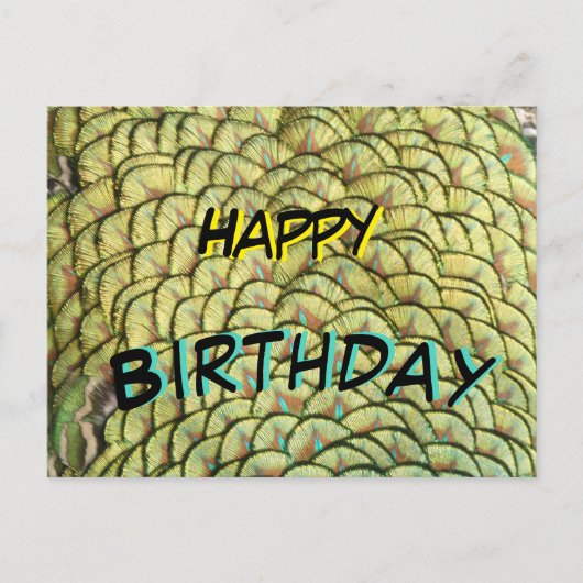 Peacock Feathers Yellow Pattern Geburtstagskarte Postkarte (Vorderseite)