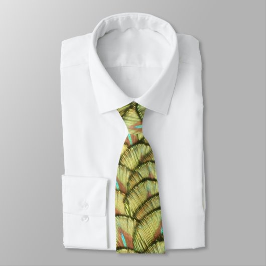 Peacock Feathers Yellow Pattern Neck Tie Krawatte (Gebunden)