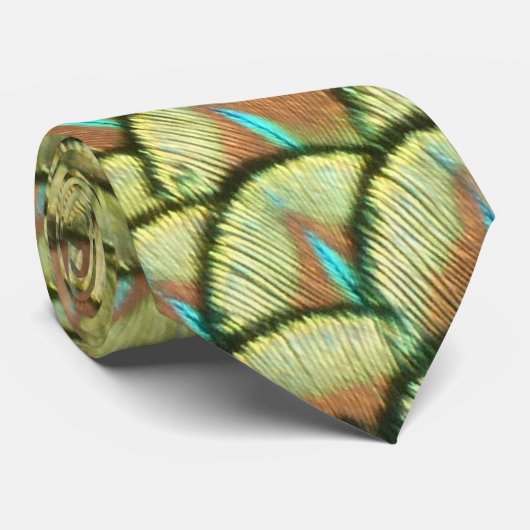 Peacock Feathers Yellow Pattern Neck Tie Krawatte (Gerollt)