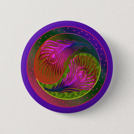 Peacock Feathers Yin Yang 2 Button (Vorderseite)