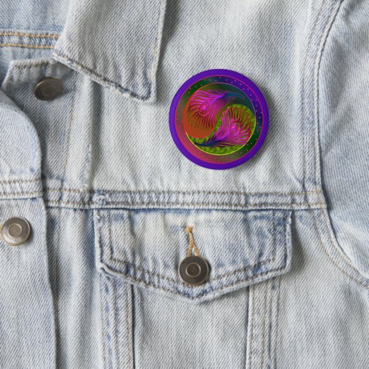 Peacock Feathers Yin Yang 2 Button (Beispiel)
