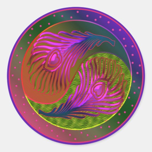 Peacock Feathers Yin Yang 2 Runder Aufkleber (Vorderseite)