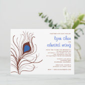Peacock Feder Wedding Einladung - Kobaltblau (Stehend Vorderseite)