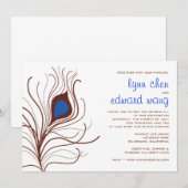 Peacock Feder Wedding Einladung - Kobaltblau (Vorne/Hinten)