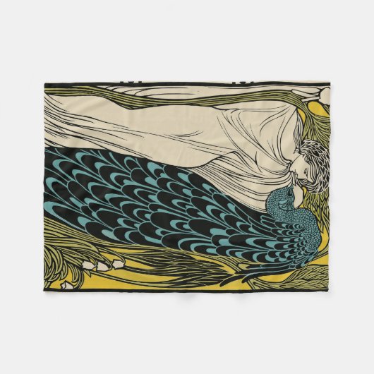 Peacock Fine Art Bird Nouveau Fleecedecke (Vorderseite (Horizontal))