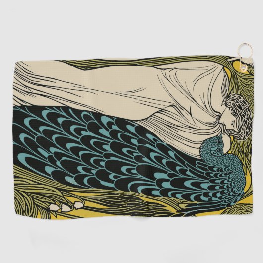 Peacock Fine Art Bird Nouveau Golfhandtuch (Horizontal)