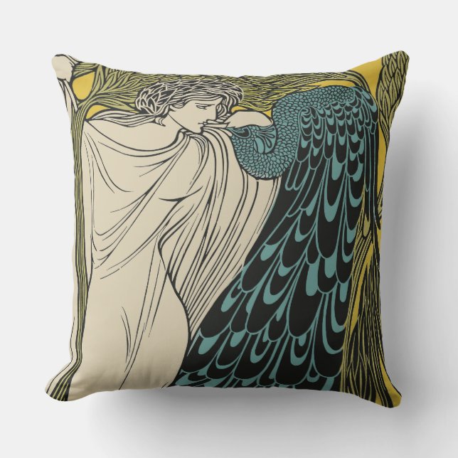 Peacock Fine Art Bird Nouveau Kissen (Vorderseite)