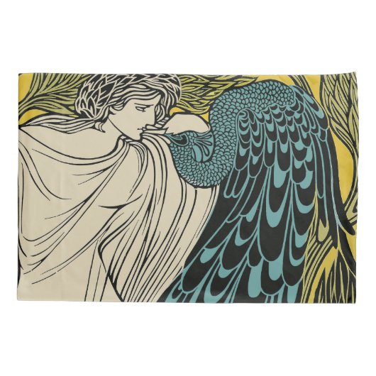 Peacock Fine Art Bird Nouveau Kissenbezug (Rückseite)