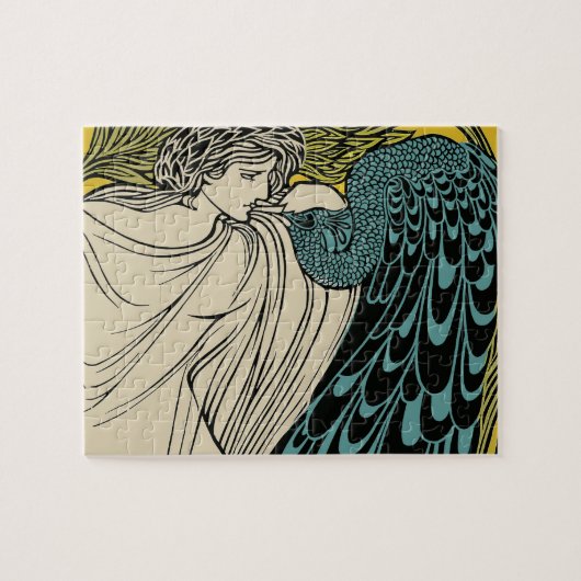 Peacock Fine Art Bird Nouveau Puzzle (Horizontal)