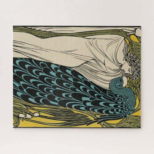 Peacock Fine Art Bird Nouveau Puzzle (Horizontal)