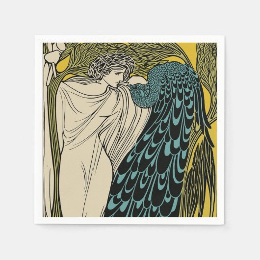 Peacock Fine Art Bird Nouveau Serviette (Vorderseite)